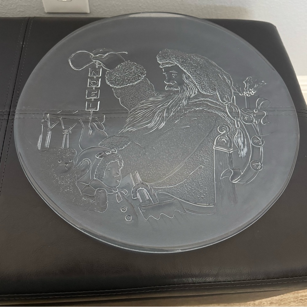 LIBBEY Santa Claus Serving Platter NOEL Clear Glass Etched.